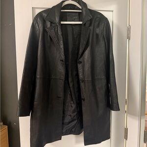 Classic Black Leather Women's Coat - Timeless Elegance